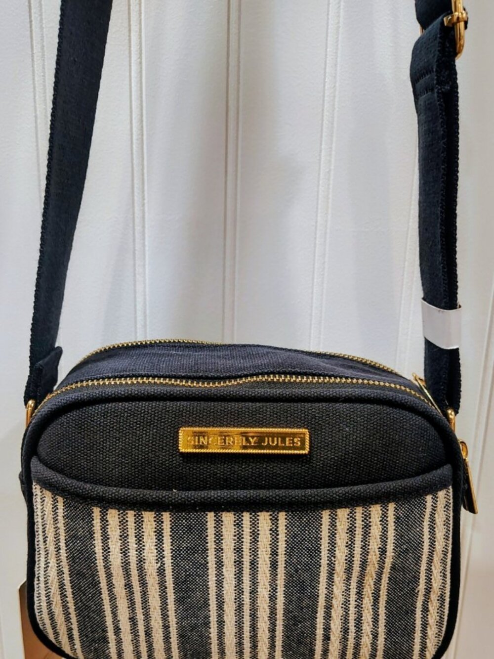 Sincerely Jules Striped Canvas Crossbody NWT, Double Pocket, Tassel